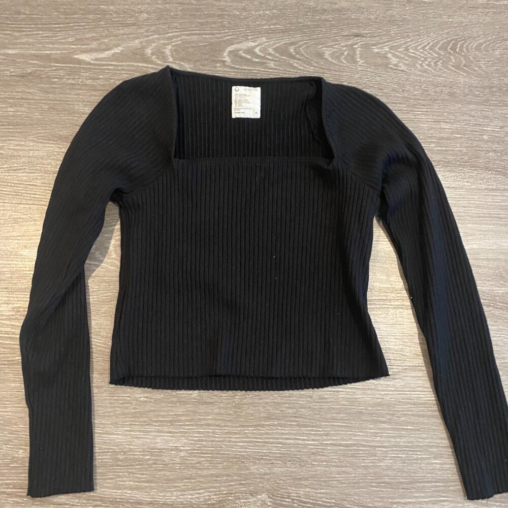 Upcycled Square Neck Rib Long Sleeve in Black
